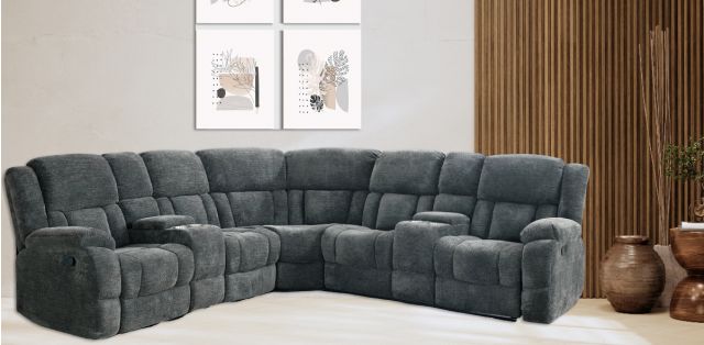 Sala Modular con Dos Reclinables y Consola Portavasos Quebec Gris 